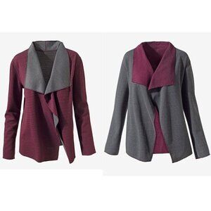 WEEKENDS BY CHICO'S Reversible Harvest Stripe Drape Front Sweater - Size XL